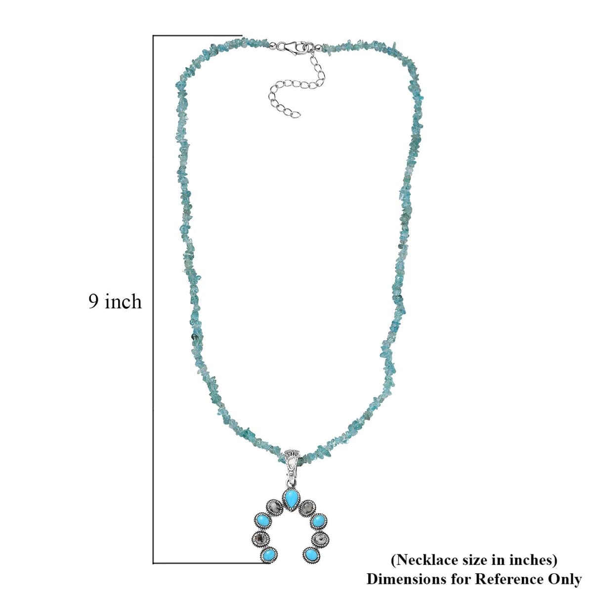 Premium Sleeping Beauty Turquoise and White Buffalo Squash Blossom Pendant with Apatite Chips Necklace 18-20 Inches in Sterling Silver 23.50 ctw image number 5