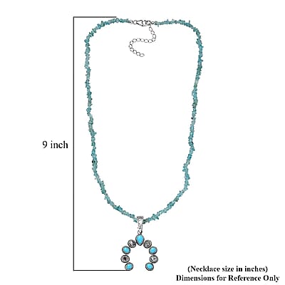 Premium Sleeping Beauty Turquoise and White Buffalo Squash Blossom Pendant with Apatite Chips Necklace 18-20 Inches in Sterling Silver 23.50 ctw
