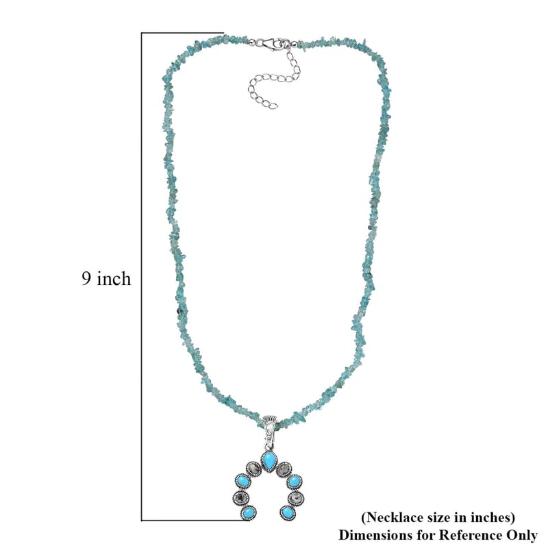 Premium Sleeping Beauty Turquoise and White Buffalo Squash Blossom Pendant with Apatite Chips Necklace 18-20 Inches in Sterling Silver 23.50 ctw