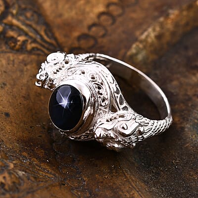 Star Blue Sapphire 5.92 ctw Ring in Sterling Silver (Size 10)