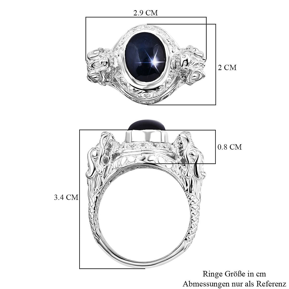 Star Blue Sapphire 5.92 ctw Ring in Sterling Silver (Size 10) image number 5