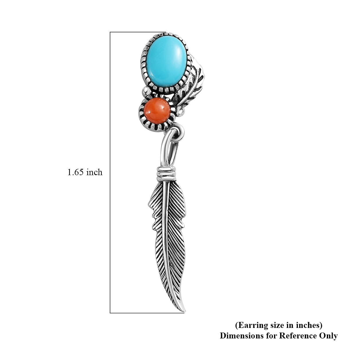 Artisan Crafted Sleeping Beauty Turquoise and Mediterranean Coral Feather Earrings in Sterling Silver 2.65 ctw