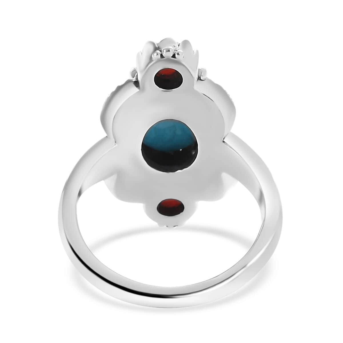 Artisan Crafted Sleeping Beauty Turquoise and Mediterranean Coral Ring in Sterling Silver (Size 6.0) 2.20 ctw image number 4