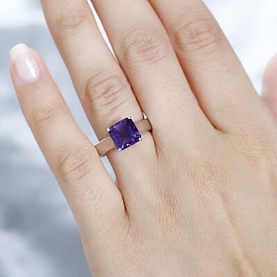 Asscher Cut Premium Moroccan Amethyst Solitaire Ring in Platinum Over Sterling Silver (Size 10.0) 2.50 ctw