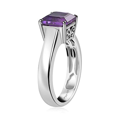 Asscher Cut Premium Moroccan Amethyst Solitaire Ring in Platinum Over Sterling Silver (Size 10.0) 2.50 ctw