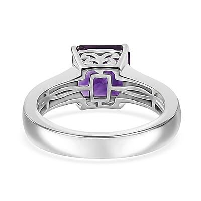 Asscher Cut Premium Moroccan Amethyst Solitaire Ring in Platinum Over Sterling Silver (Size 10.0) 2.50 ctw