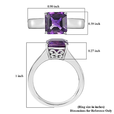 Asscher Cut Premium Moroccan Amethyst Solitaire Ring in Platinum Over Sterling Silver (Size 10.0) 2.50 ctw