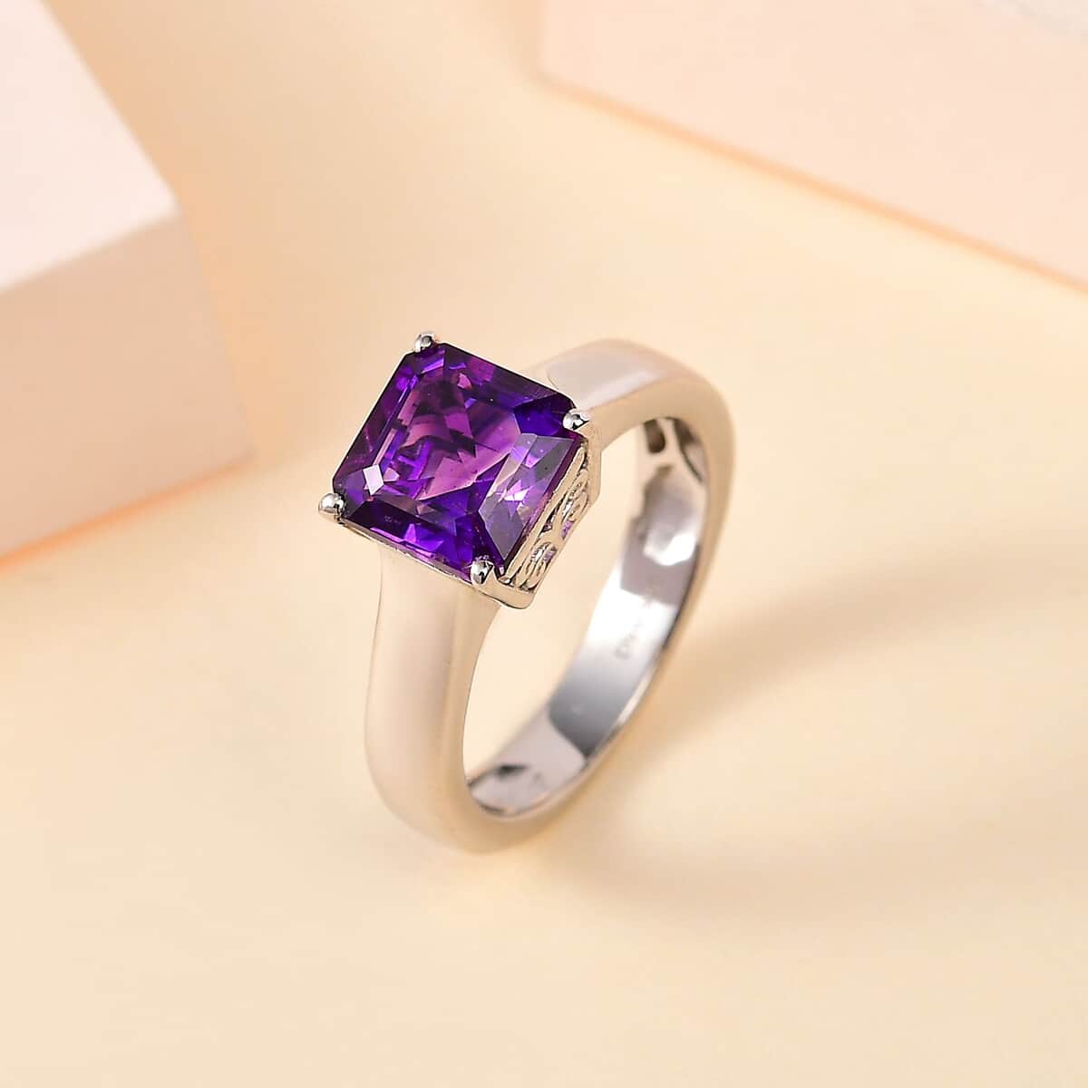 Asscher Cut Premium Moroccan Amethyst Solitaire Ring in Platinum Over Sterling Silver (Size 5.0) 2.50 ctw image number 1