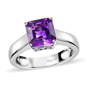 Asscher Cut Moroccan Amethyst Solitaire Ring in Platinum Over Sterling Silver (Size 6.0) 2.50 ctw