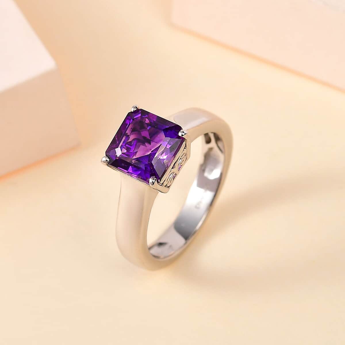 Asscher Cut Moroccan Amethyst Solitaire Ring in Platinum Over Sterling Silver (Size 6.0) 2.50 ctw image number 1