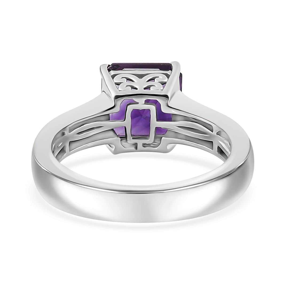 Asscher Cut Premium Moroccan Amethyst Solitaire Ring in Platinum Over Sterling Silver (Size 7.0) 2.50 ctw image number 4