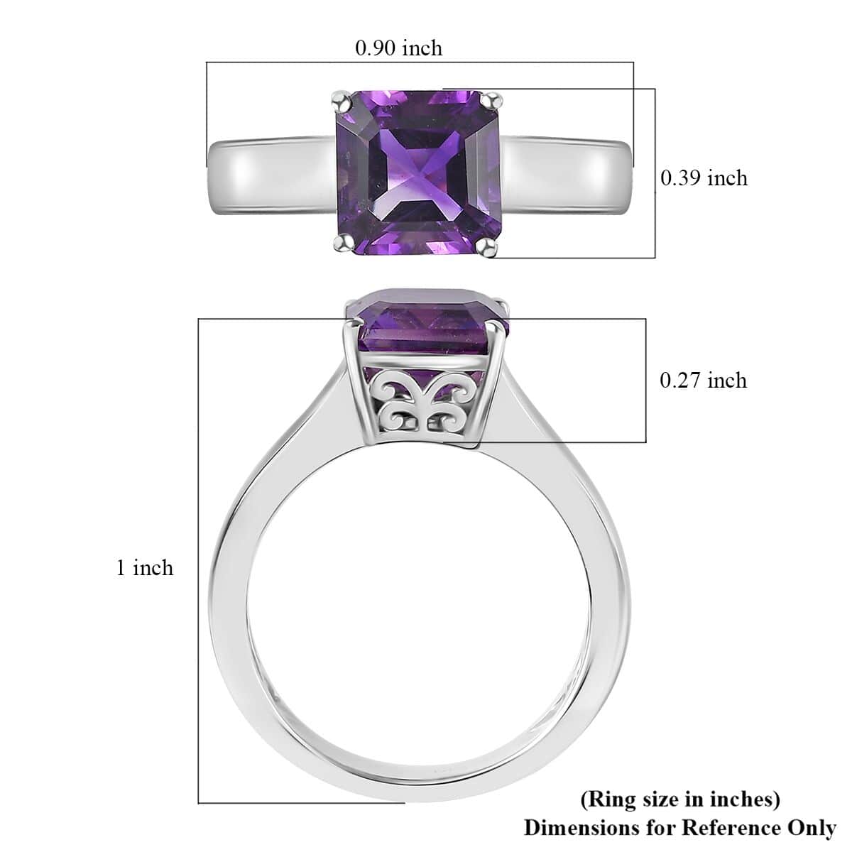 Asscher Cut Premium Moroccan Amethyst Solitaire Ring in Platinum Over Sterling Silver (Size 7.0) 2.50 ctw image number 5