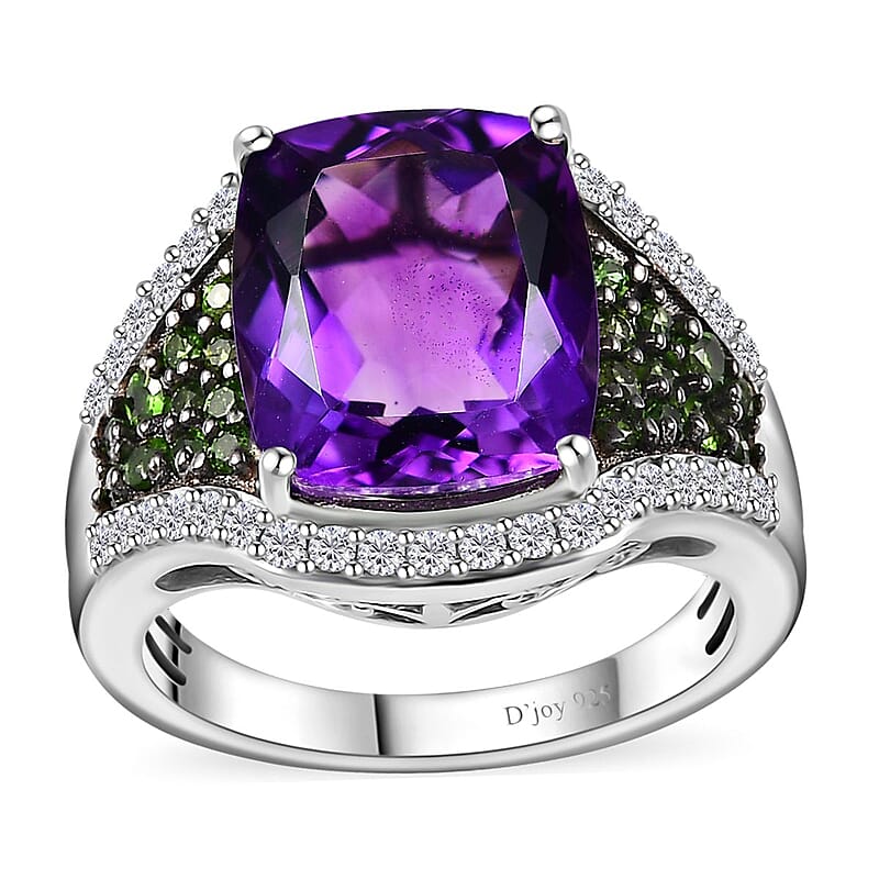 Moroccan Amethyst and Multi Gemstone Ring in Platinum Over Sterling Silver (Size 10.0) 6.10 ctw