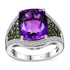 Moroccan Amethyst and Multi Gemstone Ring in Platinum Over Sterling Silver (Size 10.0) 6.10 ctw