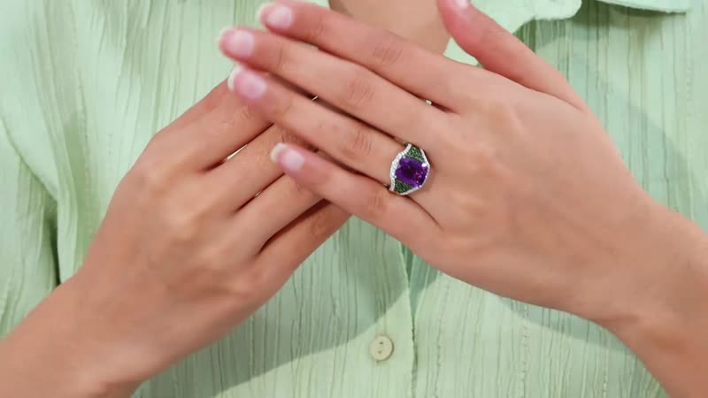 Premium Moroccan Amethyst and Multi Gemstone Ring in Platinum Over Sterling Silver (Size 10.0) 6.10 ctw