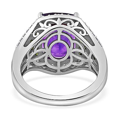 Moroccan Amethyst and Multi Gemstone Ring in Platinum Over Sterling Silver (Size 10.0) 6.10 ctw