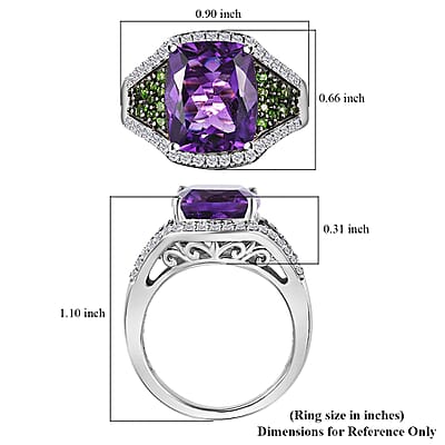 Moroccan Amethyst and Multi Gemstone Ring in Platinum Over Sterling Silver (Size 10.0) 6.10 ctw
