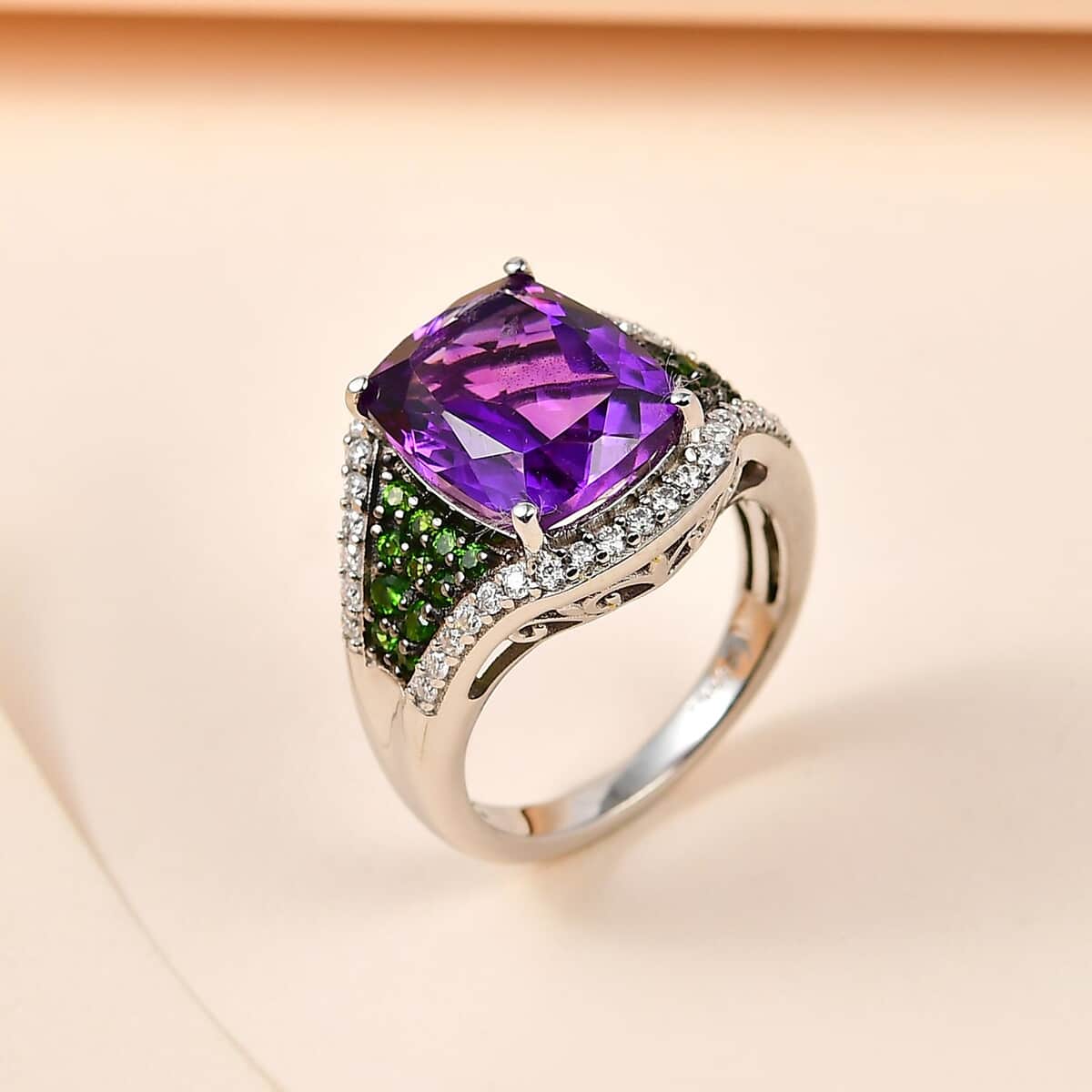Moroccan Amethyst and Multi Gemstone Ring in Platinum Over Sterling Silver (Size 6.0) 6.10 ctw image number 1