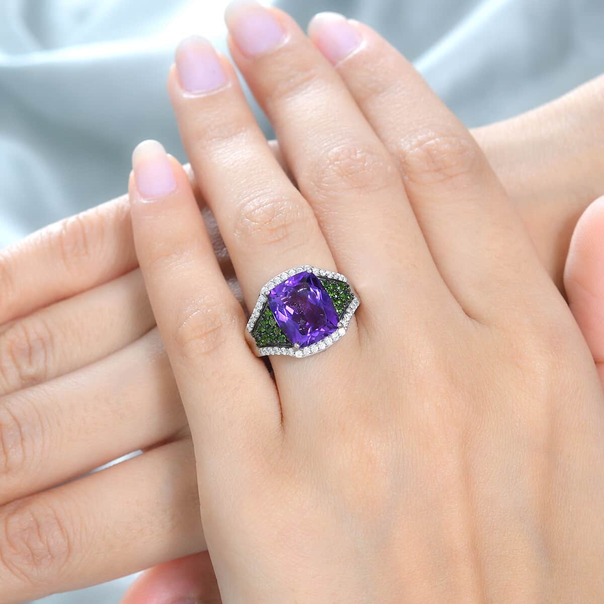 Moroccan Amethyst and Multi Gemstone Ring in Platinum Over Sterling Silver (Size 6.0) 6.10 ctw image number 2