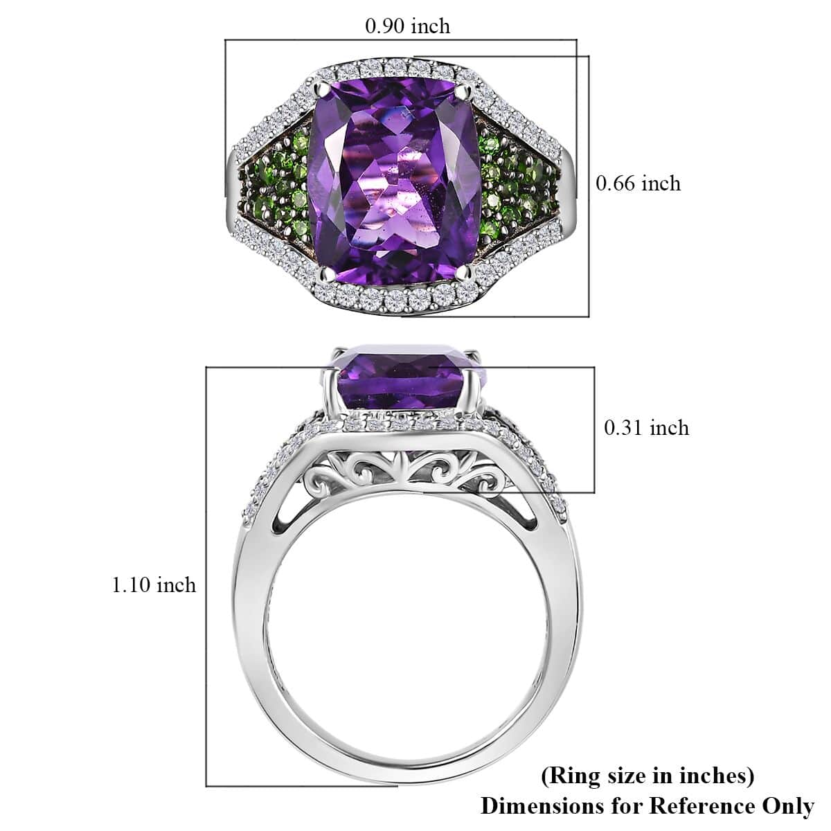 Moroccan Amethyst and Multi Gemstone Ring in Platinum Over Sterling Silver (Size 6.0) 6.10 ctw image number 5