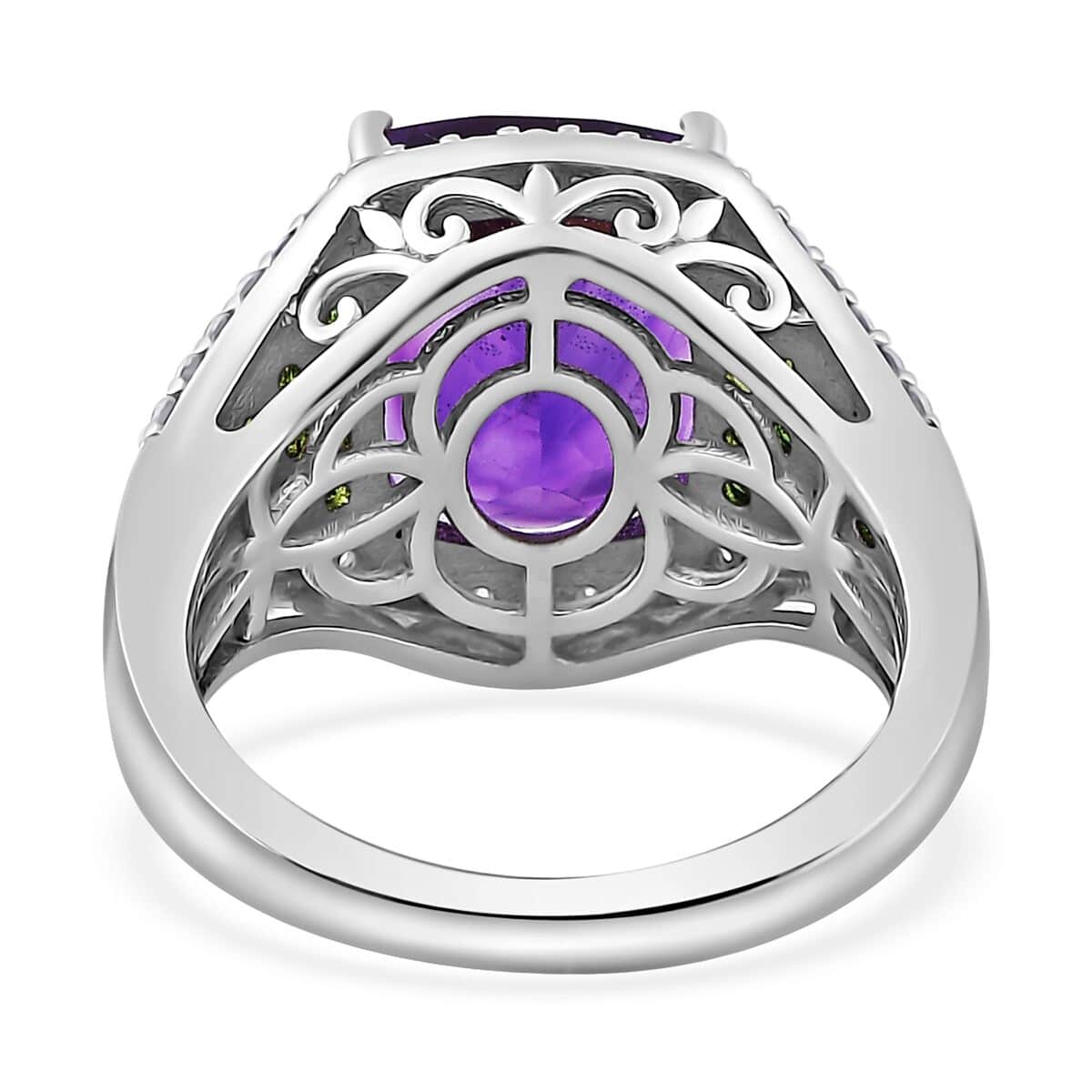 Moroccan Amethyst and Multi Gemstone Ring in Platinum Over Sterling Silver (Size 7.0) 6.10 ctw image number 4