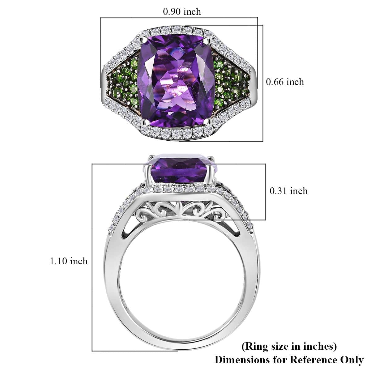 Moroccan Amethyst and Multi Gemstone Ring in Platinum Over Sterling Silver (Size 9.0) 6.10 ctw image number 5