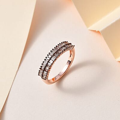 Natural Champagne Diamond Band Ring in Vermeil Rose Gold Over Sterling Silver (Size 10.0) 0.35 ctw