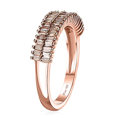 Natural Champagne Diamond Band Ring in Vermeil Rose Gold Over Sterling Silver (Size 10.0) 0.35 ctw