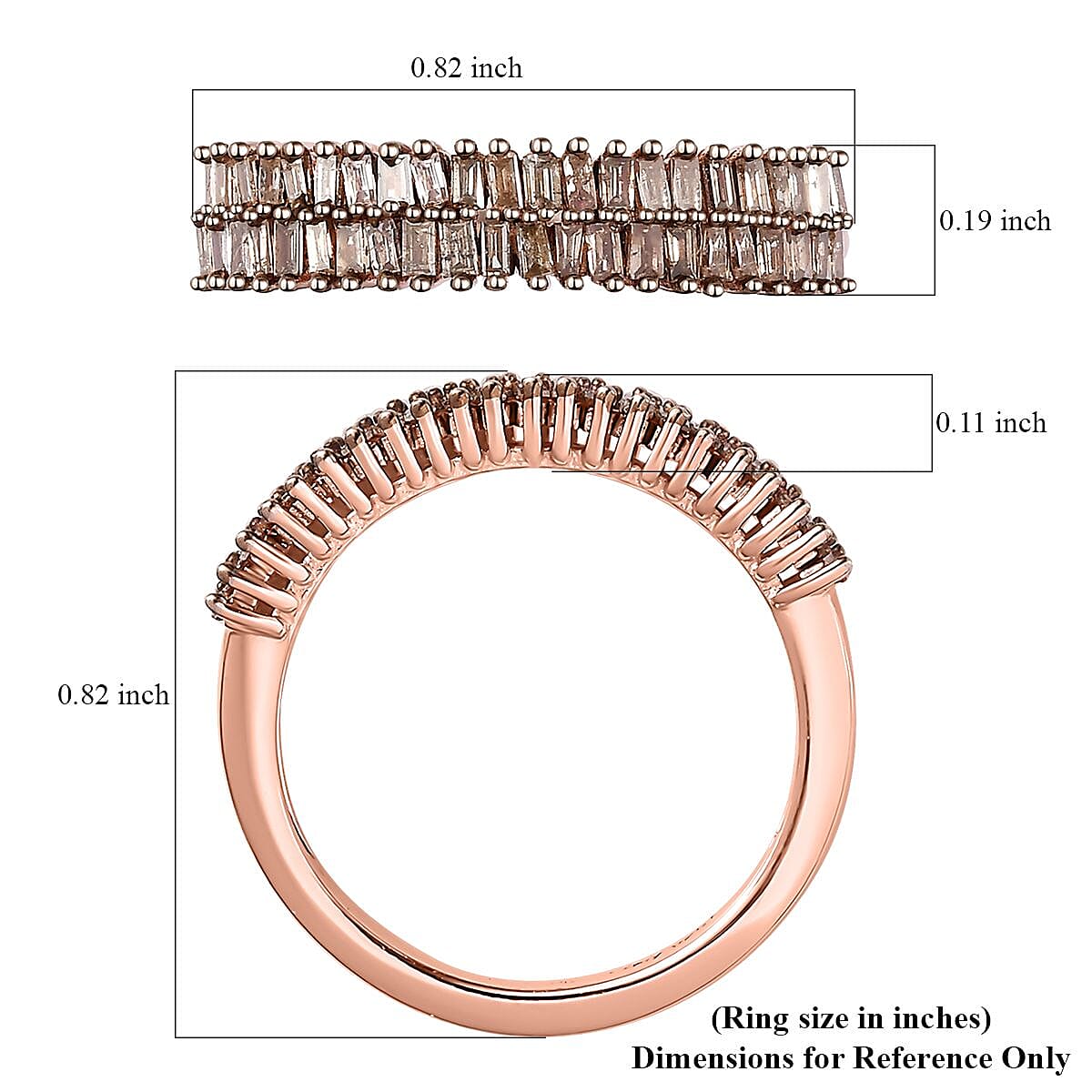 Natural Champagne Diamond Band Ring in Vermeil Rose Gold Over Sterling Silver (Size 10.0) 0.35 ctw