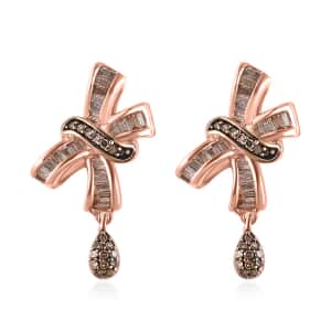 Natural Champagne Diamond Bow Earrings in Vermeil Rose Gold Over Sterling Silver 0.50 ctw