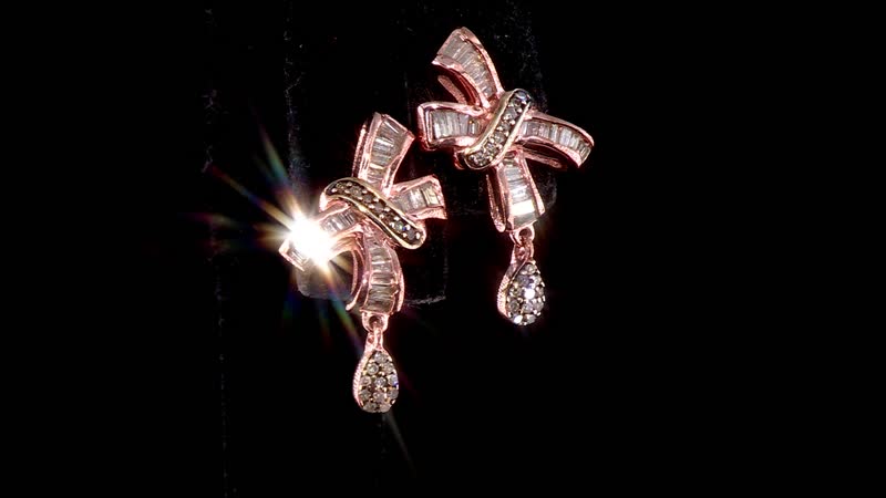 Natural Champagne Diamond Bow Earrings in Vermeil Rose Gold Over Sterling Silver 0.50 ctw