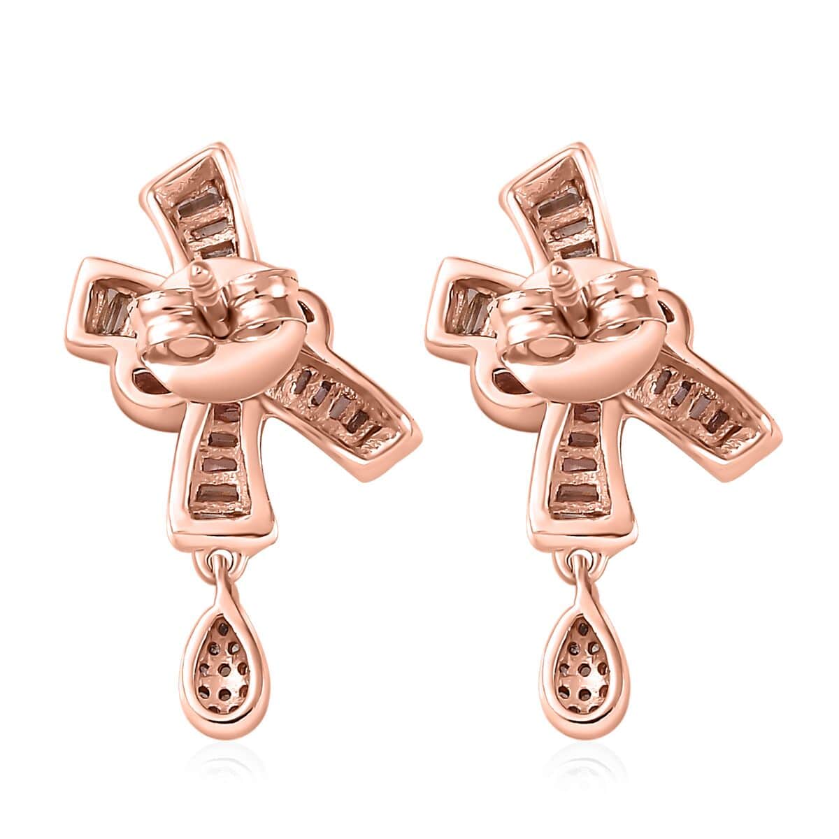 Natural Champagne Diamond Bow Earrings in Vermeil Rose Gold Over Sterling Silver 0.50 ctw image number 4