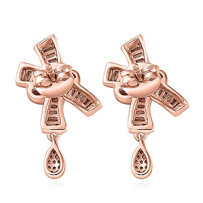 Natural Champagne Diamond Bow Earrings in Vermeil Rose Gold Over Sterling Silver 0.50 ctw