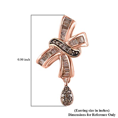 Natural Champagne Diamond Bow Earrings in Vermeil Rose Gold Over Sterling Silver 0.50 ctw