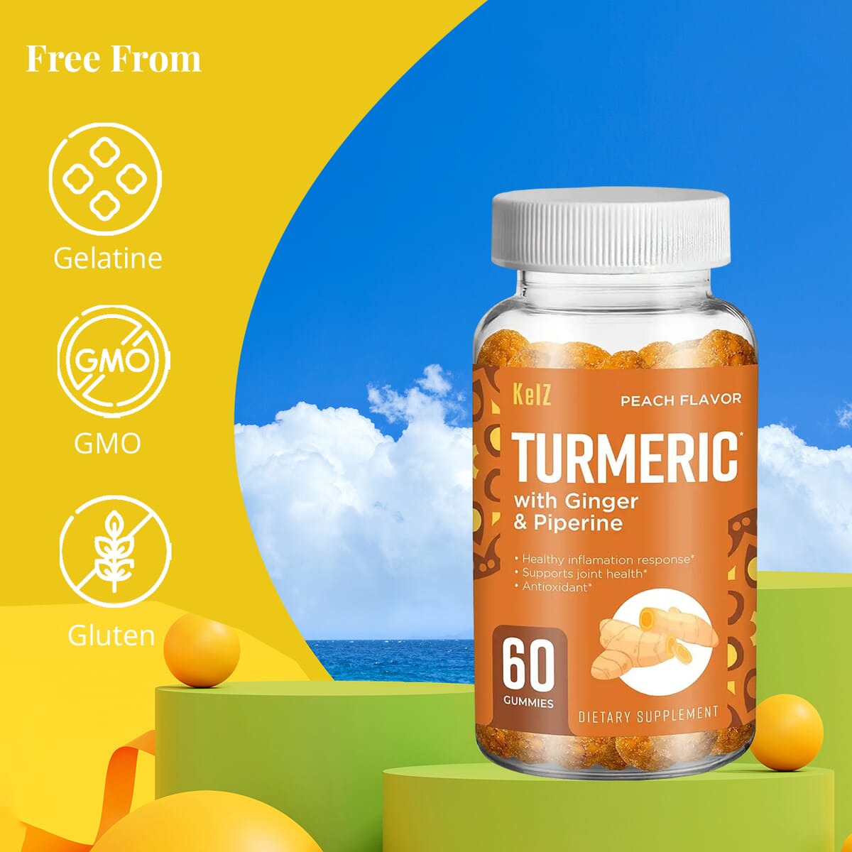 Kelz Turmeric and Ginger (60 Gummies) image number 3