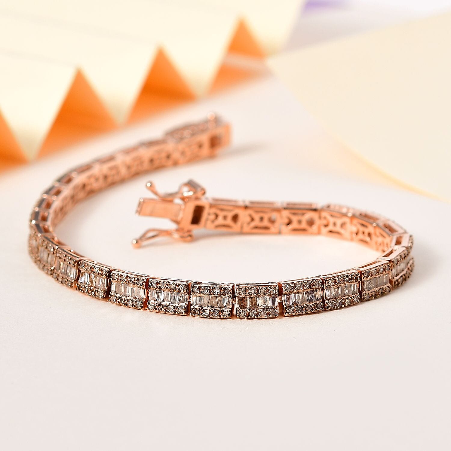 D'Joy Natural Champagne Diamond Bracelet in Vermeil Rose Gold Over Sterling Silver (7.25 In) 2.90 ctw