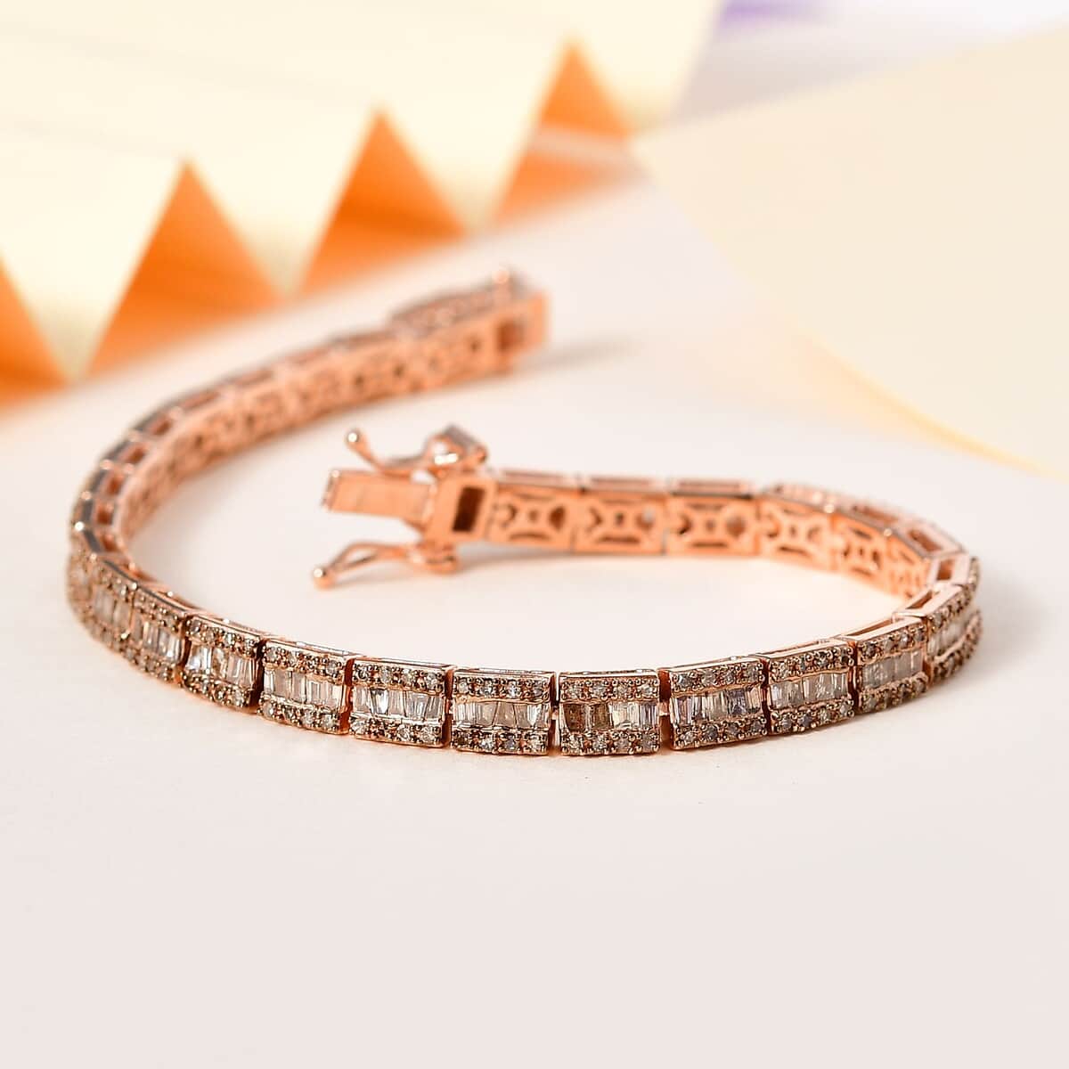 Natural Champagne Diamond Bracelet in Vermeil Rose Gold Over Sterling Silver (7.25 In) 2.90 ctw image number 1