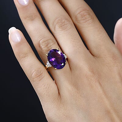 Moroccan Amethyst and Moissanite Ring in Vermeil Yellow Gold Over Sterling Silver (Size 10.0) 8.85 ctw