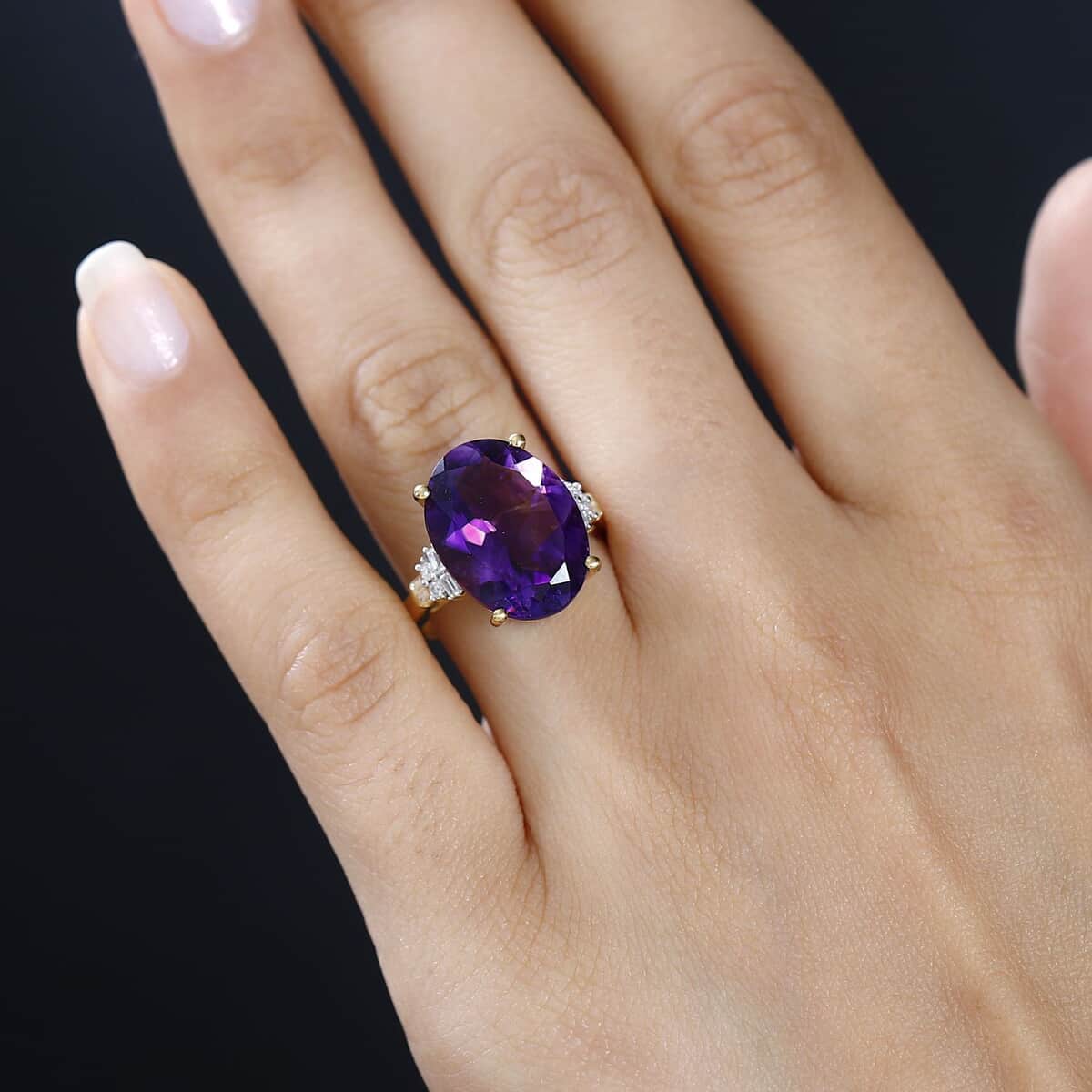Moroccan Amethyst and Moissanite Ring in Vermeil Yellow Gold Over Sterling Silver (Size 10.0) 8.85 ctw image number 2