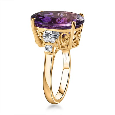 Moroccan Amethyst and Moissanite Ring in Vermeil Yellow Gold Over Sterling Silver (Size 10.0) 8.85 ctw