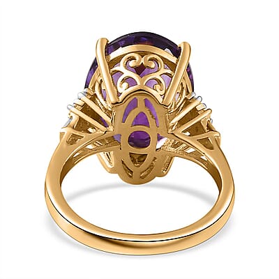 Moroccan Amethyst and Moissanite Ring in Vermeil Yellow Gold Over Sterling Silver (Size 10.0) 8.85 ctw