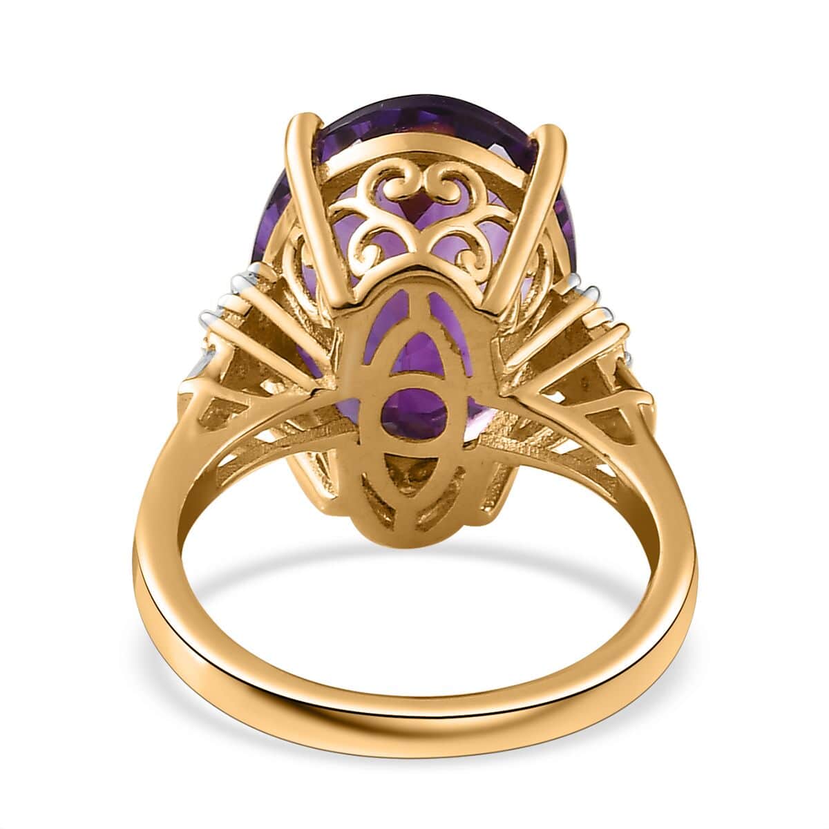 Moroccan Amethyst and Moissanite Ring in Vermeil Yellow Gold Over Sterling Silver (Size 10.0) 8.85 ctw image number 4