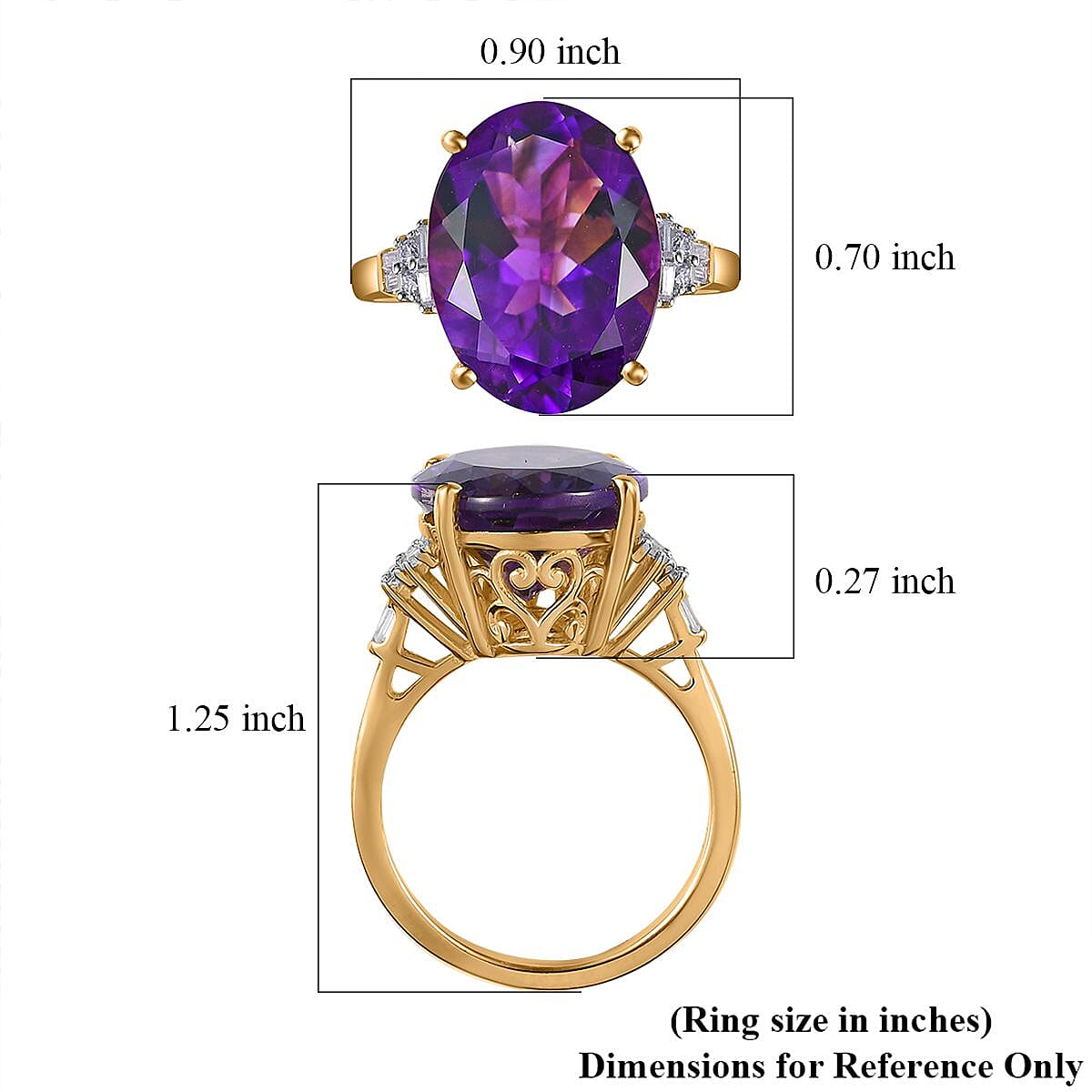 Moroccan Amethyst and Moissanite Ring in Vermeil Yellow Gold Over Sterling Silver (Size 10.0) 8.85 ctw