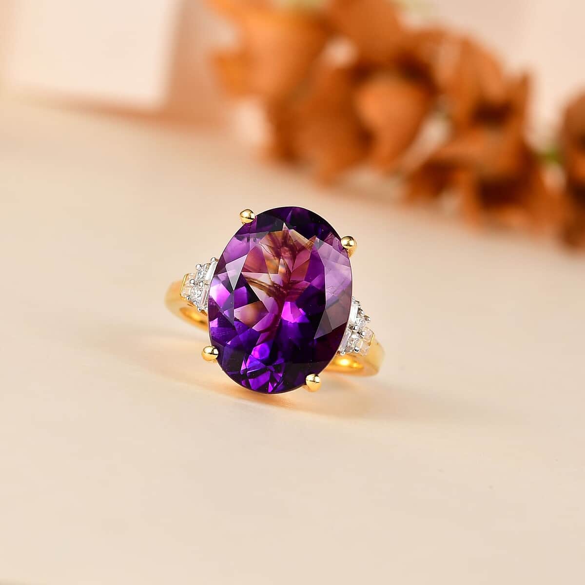 Moroccan Amethyst and Moissanite Ring in Vermeil Yellow Gold Over Sterling Silver (Size 6.0) 8.85 ctw image number 1