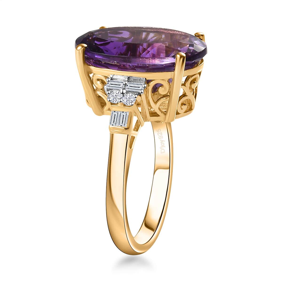 Moroccan Amethyst and Moissanite Ring in Vermeil Yellow Gold Over Sterling Silver (Size 6.0) 8.85 ctw image number 3