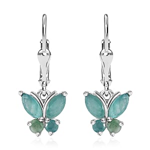 Grandidierite Butterfly Lever Back Earrings in Platinum Over Sterling Silver 1.25 ctw
