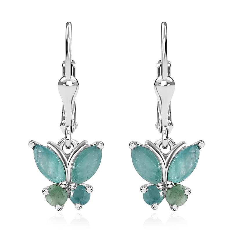 Grandidierite Butterfly Lever Back Earrings in Platinum Over Sterling Silver 1.25 ctw
