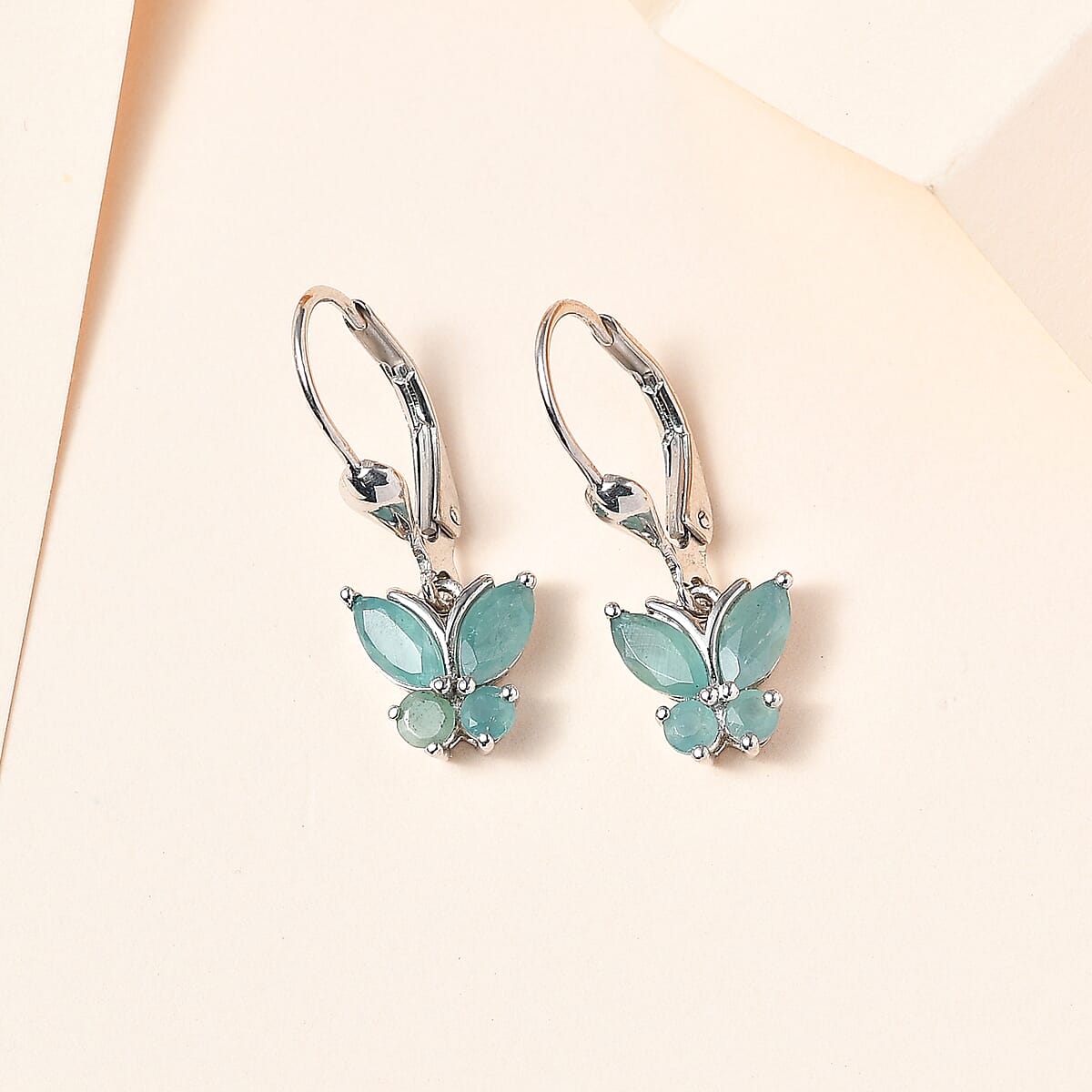 Grandidierite Butterfly Lever Back Earrings in Platinum Over Sterling Silver 1.25 ctw image number 1