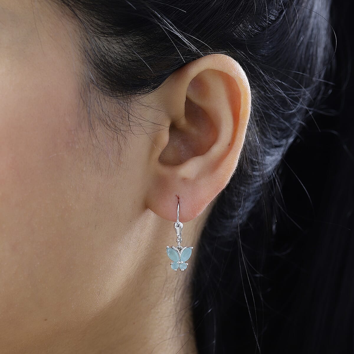Grandidierite Butterfly Lever Back Earrings in Platinum Over Sterling Silver 1.25 ctw image number 2