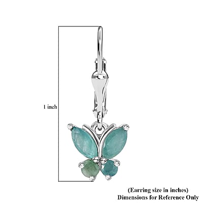 Grandidierite Butterfly Lever Back Earrings in Platinum Over Sterling Silver 1.25 ctw